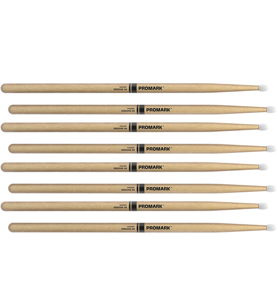 4 PACK ProMark Rebound 5B Hickory Drumsticks, Oval Nylon Tip