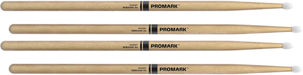 2 PACK ProMark Rebound 5A Hickory Drumsticks, Oval Nylon Tip