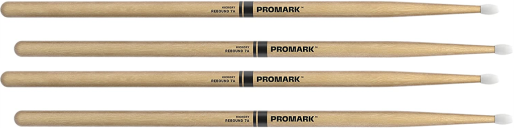 2 PACK ProMark Rebound 7A Hickory Drumsticks, Oval Nylon Tip