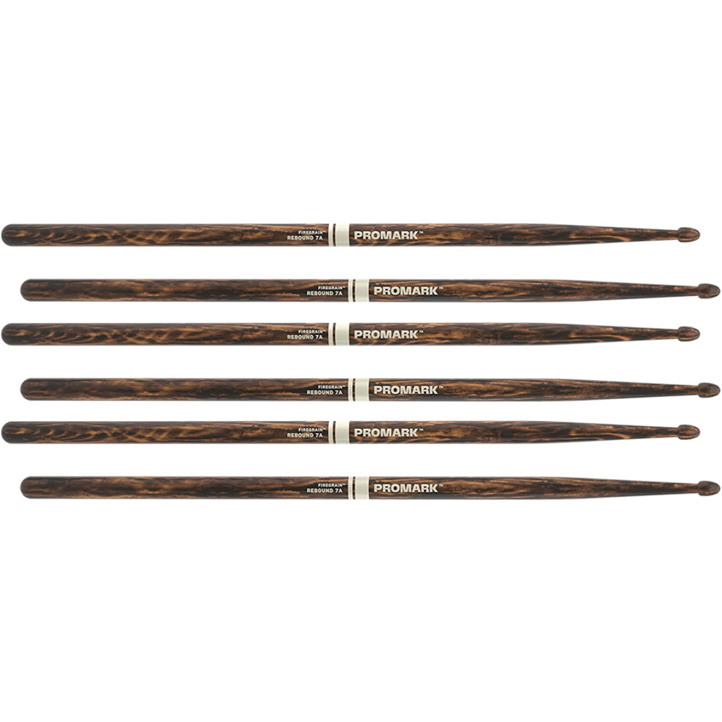 3 PACK ProMark Rebound 7A FireGrain Hickory Drumsticks, Acorn Wood Tip