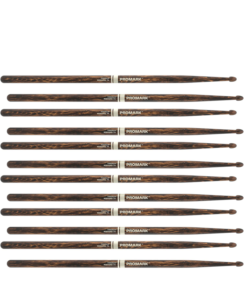 6 PACK ProMark Rebound 7A FireGrain Hickory Drumsticks, Acorn Wood Tip