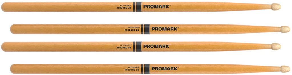 2 PACK Promark Rebound 2B ActiveGrip Clear Hickory Drumstick, Acorn Wood Tip