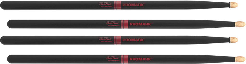 2 PACK ProMark Rich Redmond ActiveGrip Hickory Drumsticks, Wood Tip