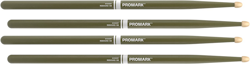 2 PACK ProMark Rebound 5B Painted Green Hickory Drumsticks, Acorn Wood Tip