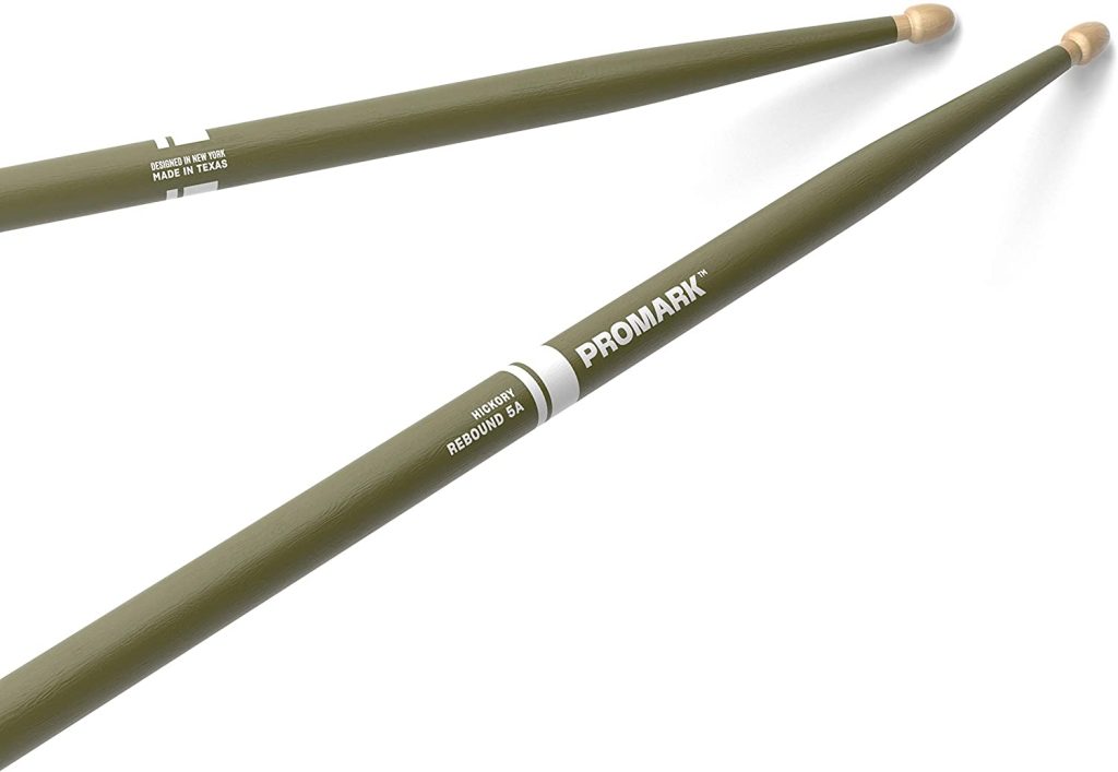 ProMark Rebound 5A Painted Green Hickory Drumsticks, Acorn Wood Tip, One Pair