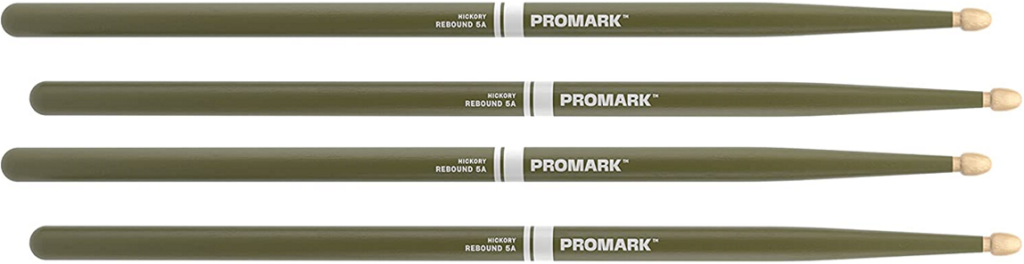 2 PACK ProMark Rebound 5A Painted Green Hickory Drumsticks, Acorn Wood Tip