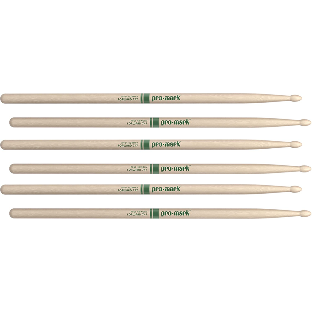 3 PACK ProMark Classic Forward 747 Raw Hickory Drumsticks, Oval WoodTip