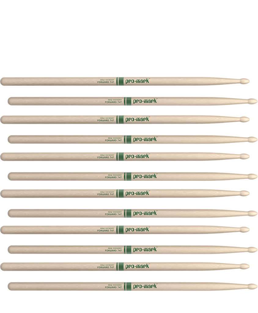 6 PACK ProMark Classic Forward 747 Raw Hickory Drumsticks, Oval WoodTip