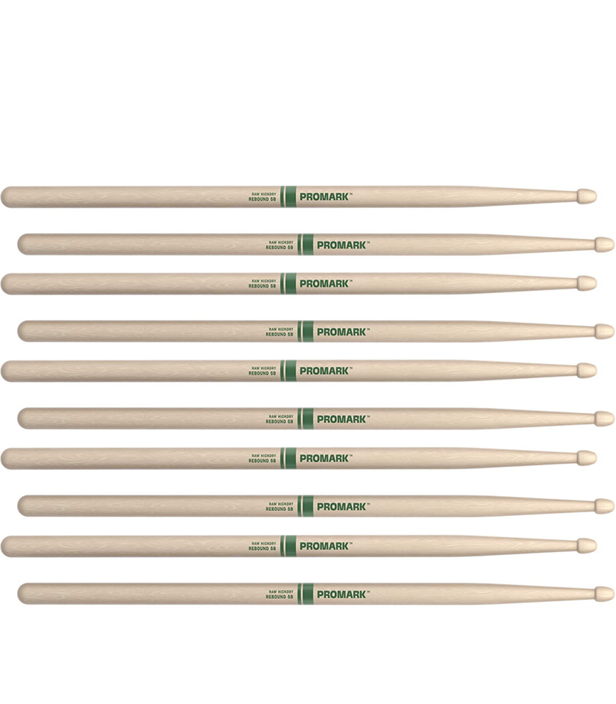 5 PACK ProMark Rebound 5B Raw Hickory Drumsticks, Acorn Wood Tip