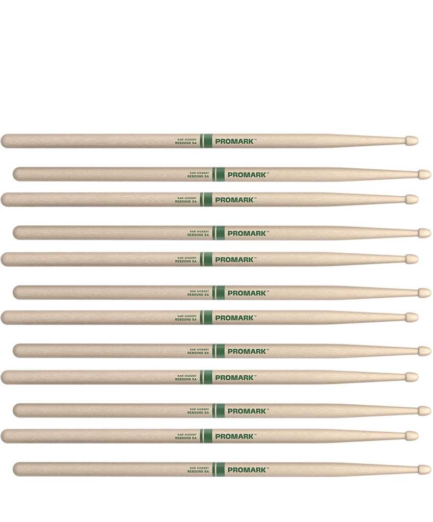 6 PACK ProMark Rebound 5A Raw Hickory Drumsticks, Acorn Wood Tip