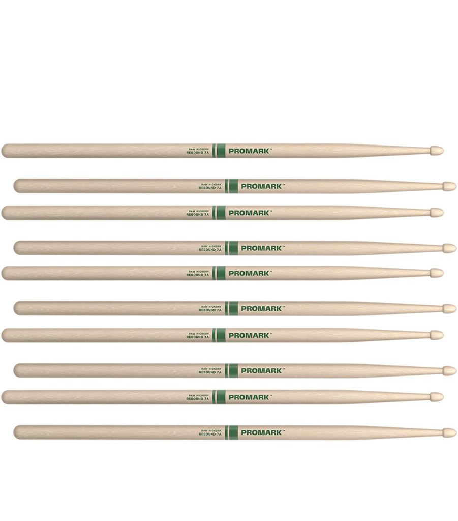 5 PACK ProMark Rebound 7A Raw Hickory Drumsticks, Acorn Wood Tip