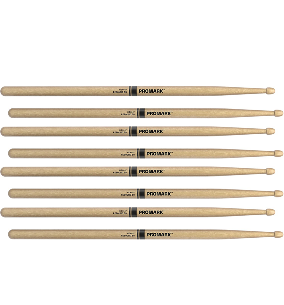 4 PACK ProMark Rebound 5B Hickory Drumsticks, Acorn Wood Tip