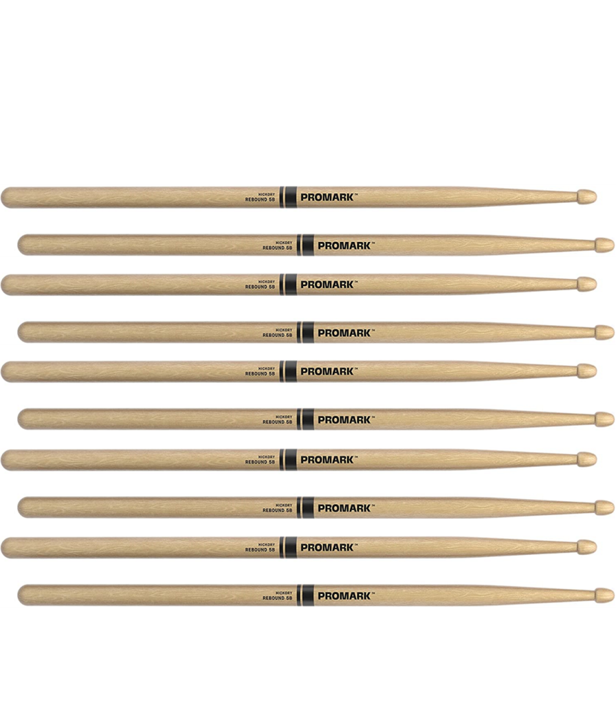 5 PACK ProMark Rebound 5B Hickory Drumsticks, Acorn Wood Tip