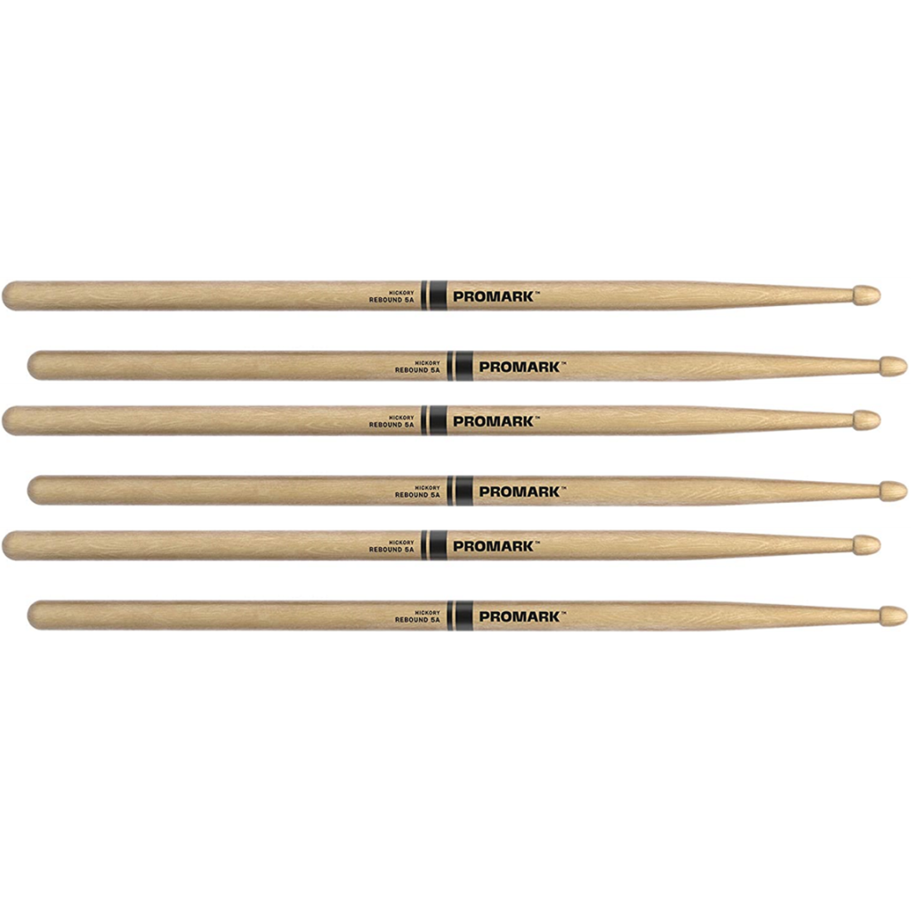 3 PACK ProMark Rebound 5A Hickory Drumsticks, Acorn Wood Tip