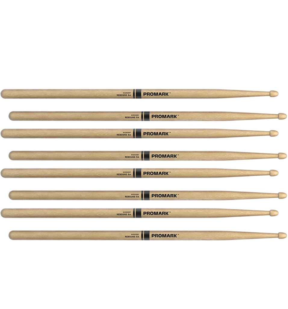 4 PACK ProMark Rebound 5A Hickory Drumsticks, Acorn Wood Tip