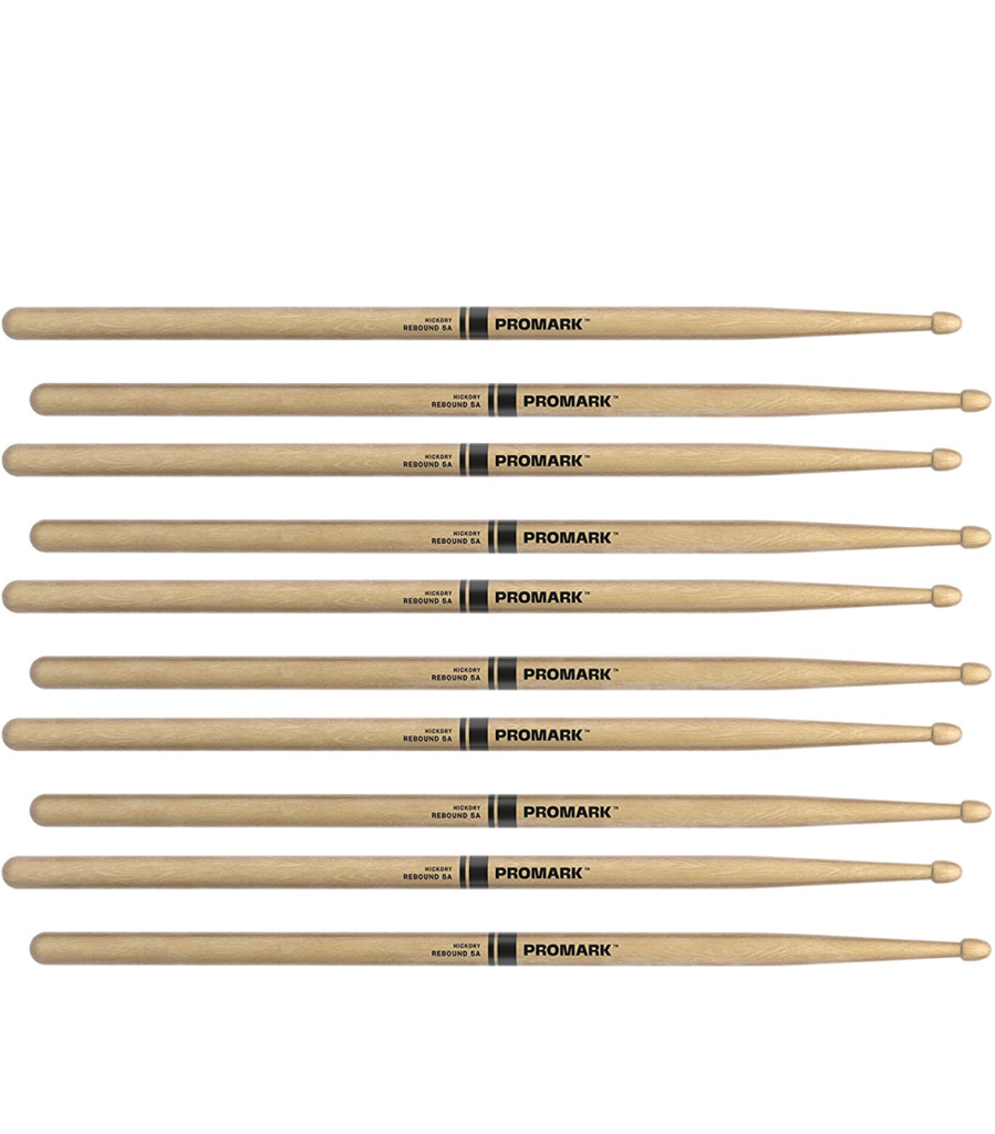 5 PACK ProMark Rebound 5A Hickory Drumsticks, Acorn Wood Tip