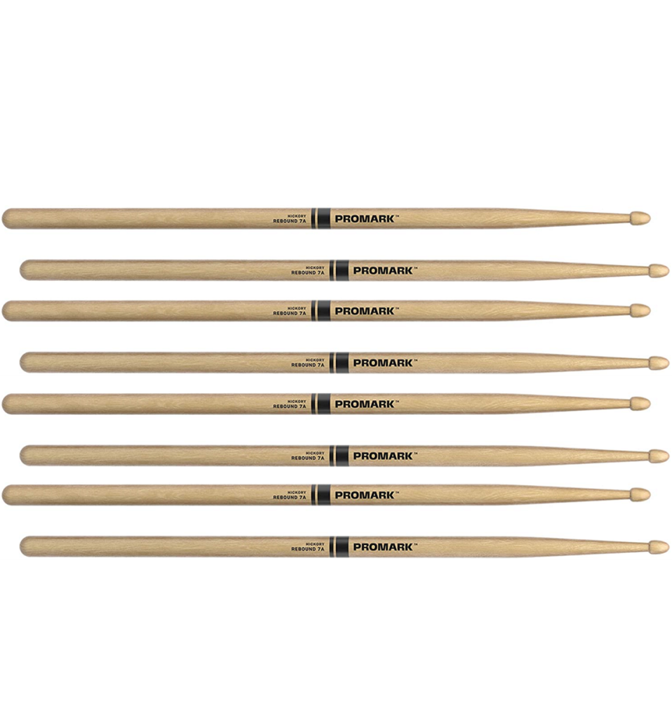 4 PACK ProMark Rebound 7A  Hickory Drumsticks, Acorn Wood Tip