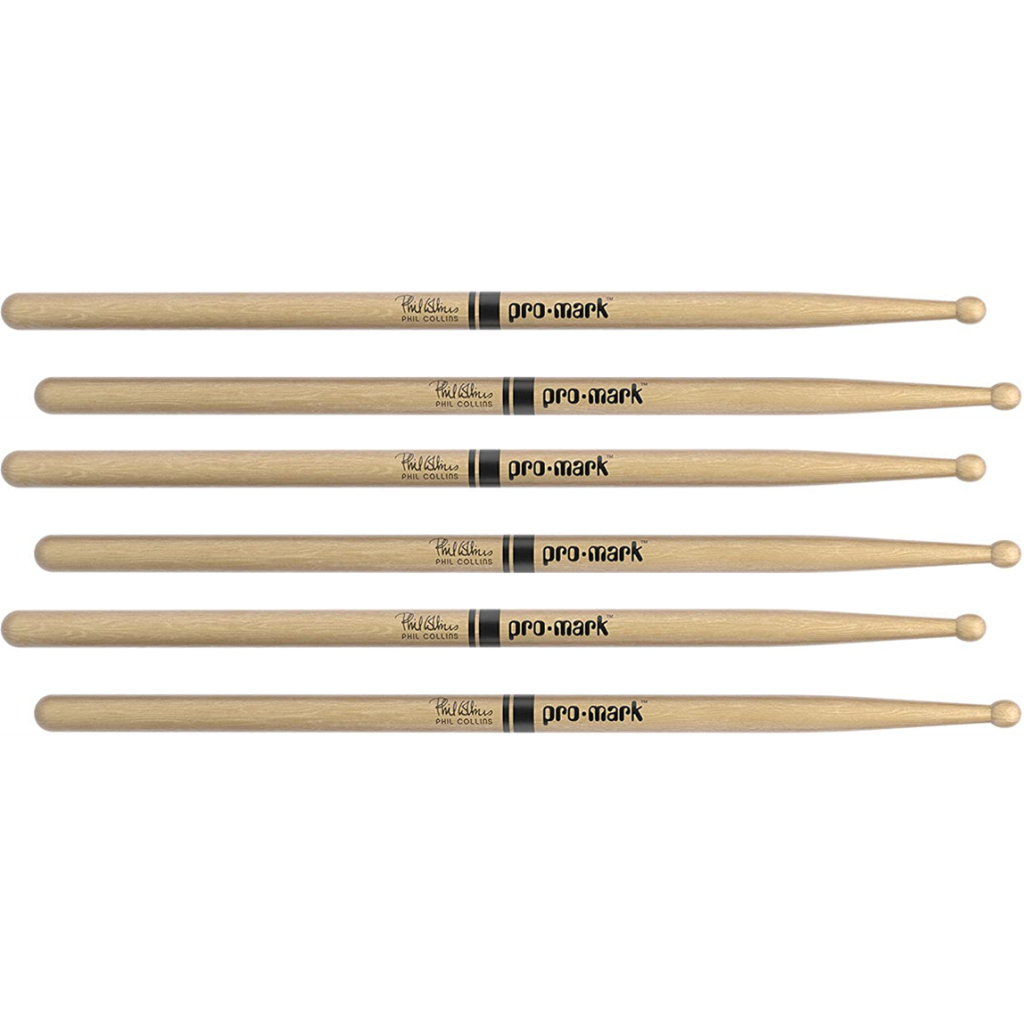 3 PACK ProMark Phil Collins Hickory Drumsticks, Wood Tip