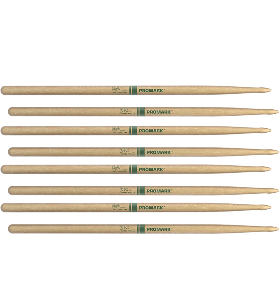 4 PACK ProMark Carter McLean Hickory Drumsticks, Wood Tip