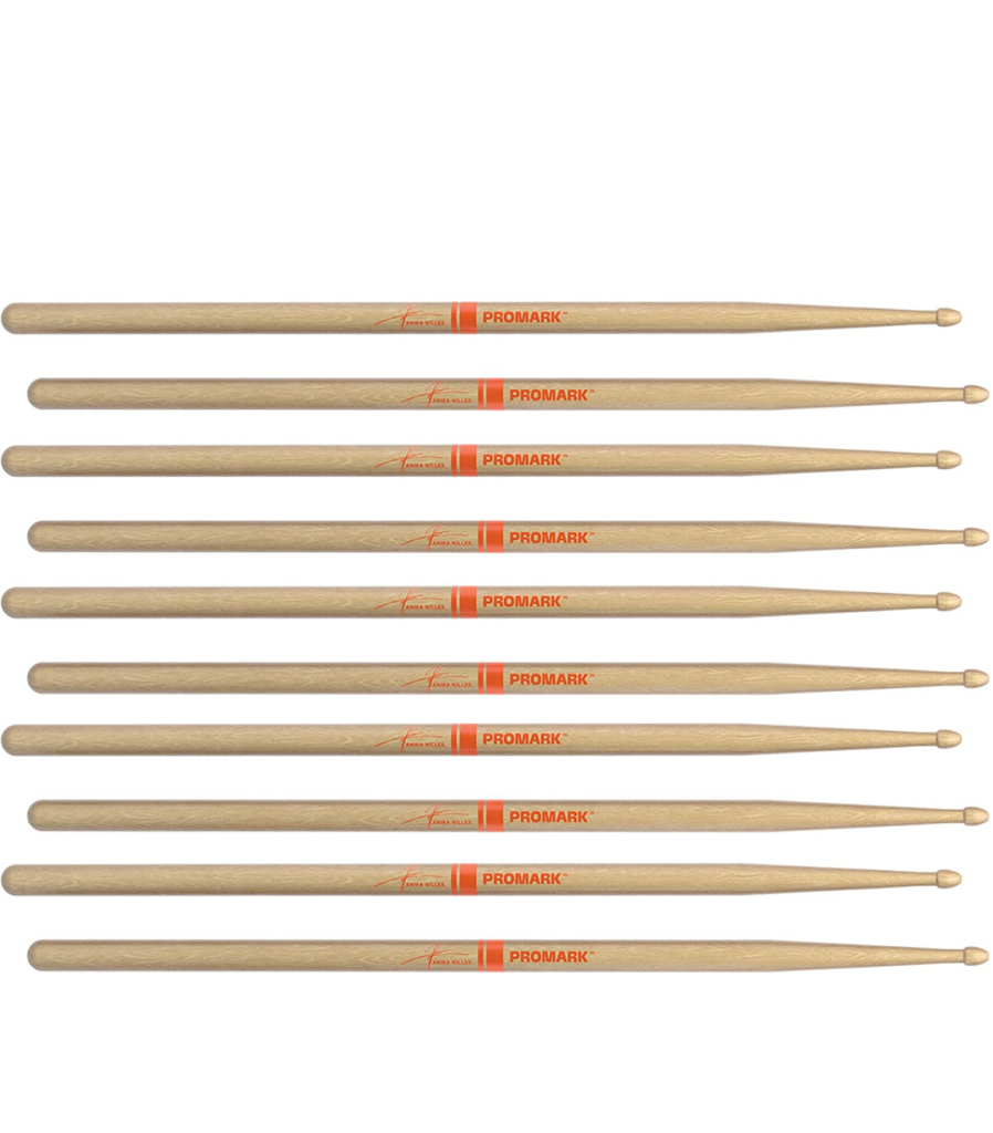 5 PACK ProMark Anika Nilles Hickory Drumsticks, Wood Tip