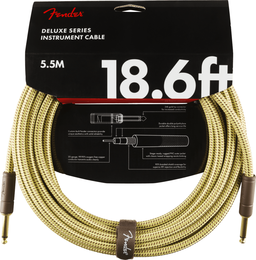 Fender 0990820081 Deluxe Series Straight to Straight Instrument Cable - 18.6 foot Tweed