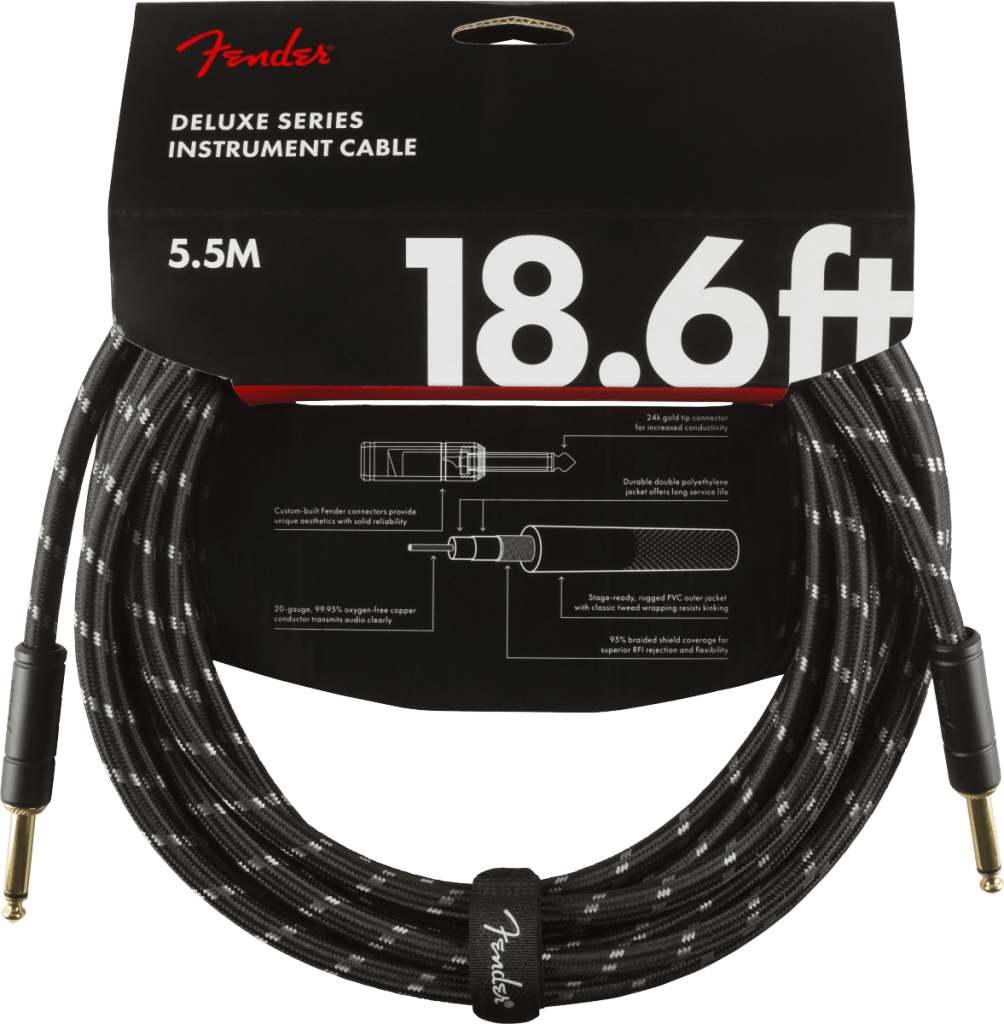 Fender 0990820080 Deluxe Series Straight to Straight Instrument Cable - 18.6 foot Black Tweed