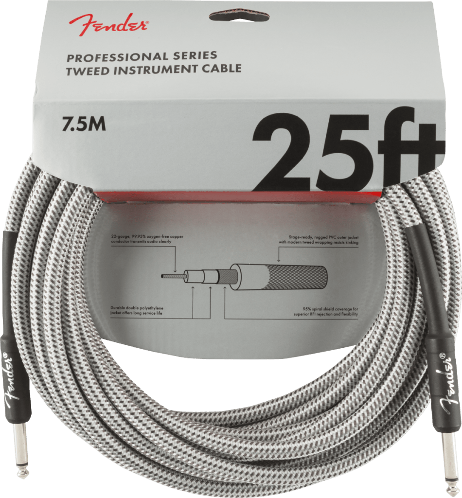 Fender 0990820072 Professional Series Straight to Straight Instrument Cable - 25 foot White Tweed