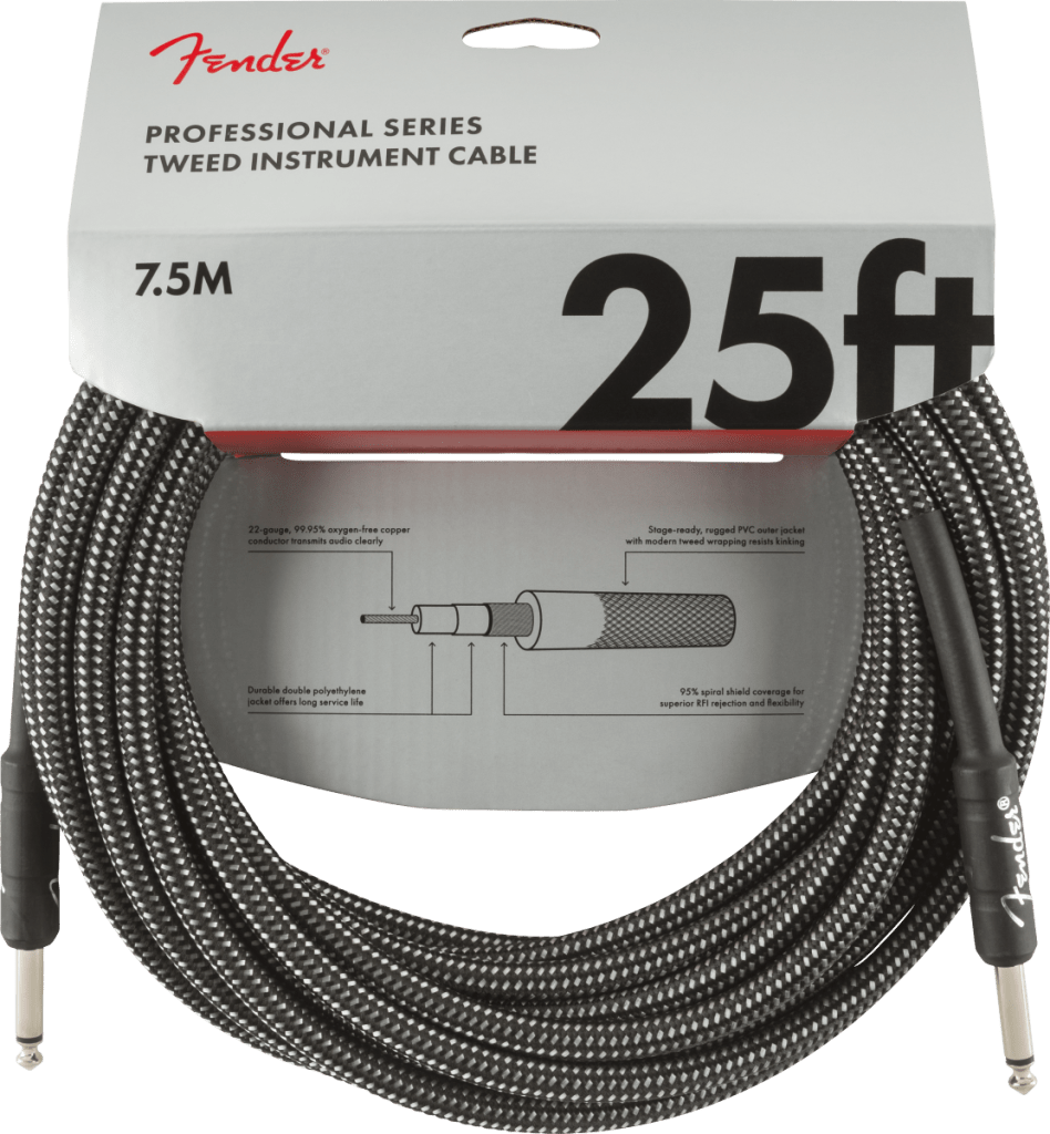 Fender 0990820071 Professional Series Straight to Straight Instrument Cable - 25 foot Gray Tweed