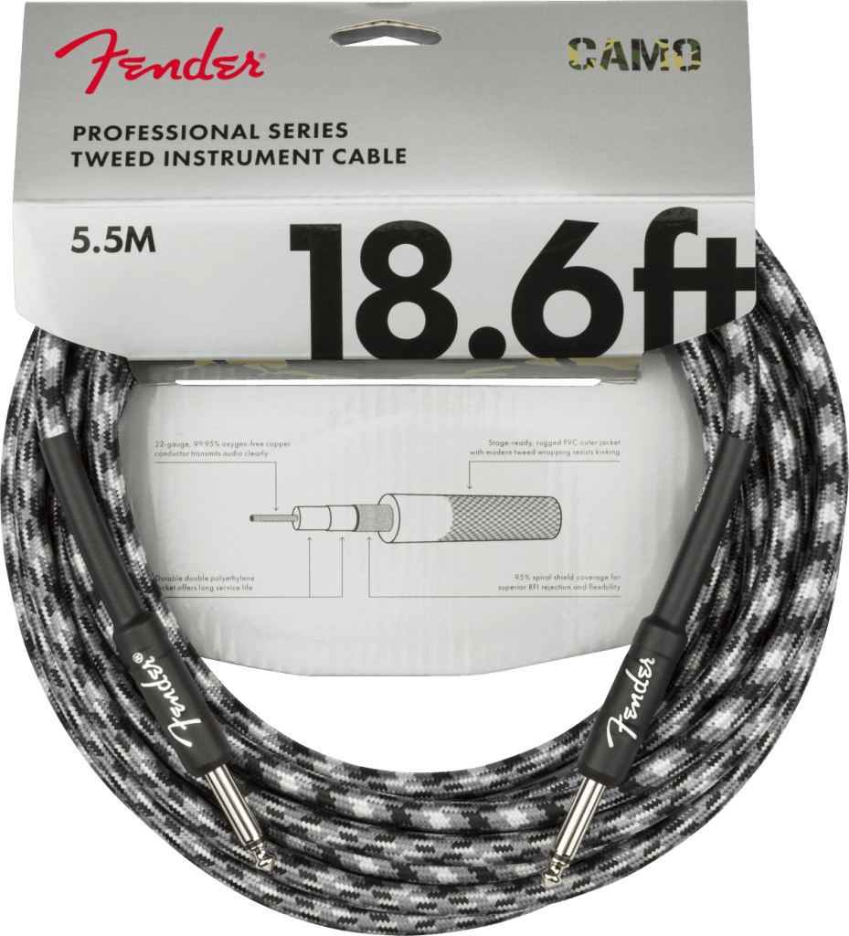 Fender 0990818124 Professional Series Straight to Straight Instrument Cable - 18.6-foot Winter Camo