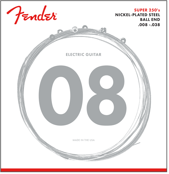 Fender Super 250 Electric Guitar Strings, Nickel Plated Steel, Ball End, 250XS .008-.038