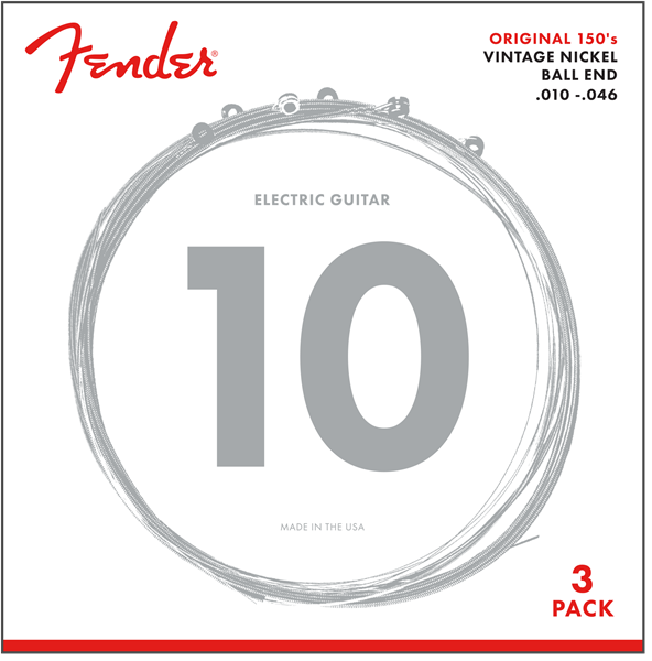 Fender Original 150 Electric Guitar Strings, Pure Nickel Wound, Ball End, 150L .009-.042, 3-Pack