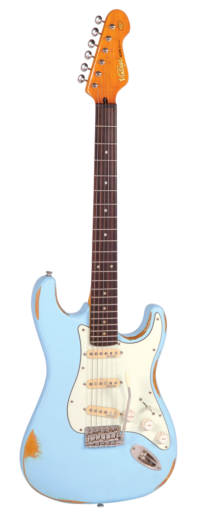 Vintage Guitars Icon V6 Electric Guitar - Distressed Laguna Blue, V6MRLB