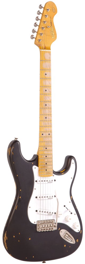 Vintage Guitars Icon V6 Electric Guitar -Distressed Black