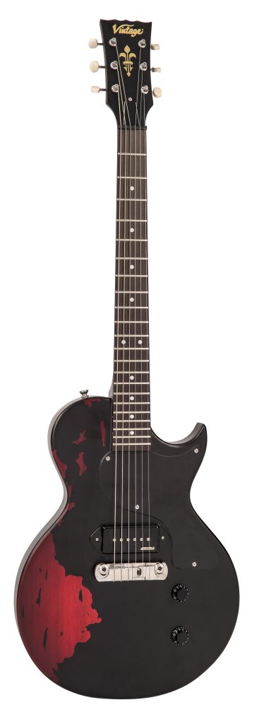 Vintage Icon V120-MRBK Distressed Black / Sunburst LP Electric Guitar Wilkinson