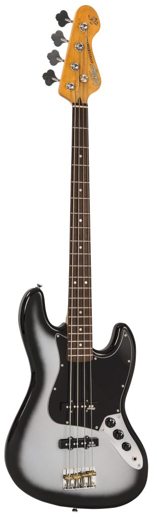 Vintage 25th Anniversary VJ74 Silverburst Electric Bass Guitar #66/100 w/Gig Bag