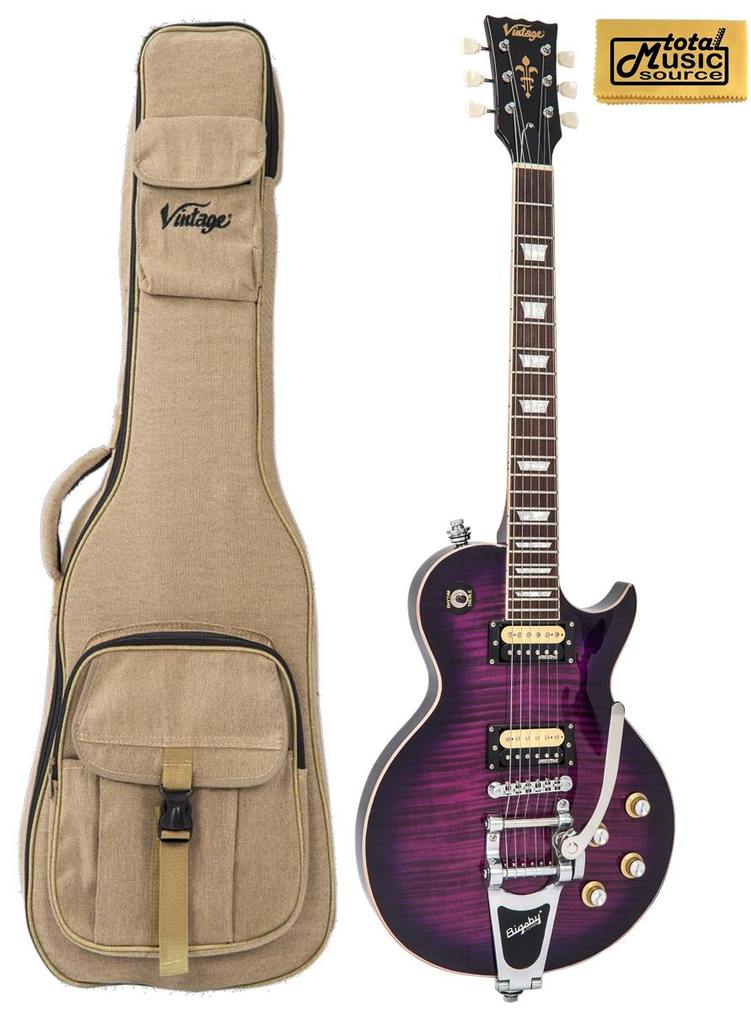 Vintage Reissued Series V100PLB Guitar, Flamed Purple Burst W/ Gig Bag