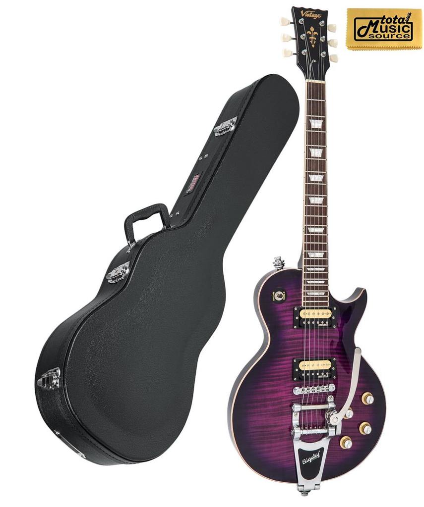 Vintage Reissued Series V100PLB Guitar, Flamed Purple Burst W/ Hard Case