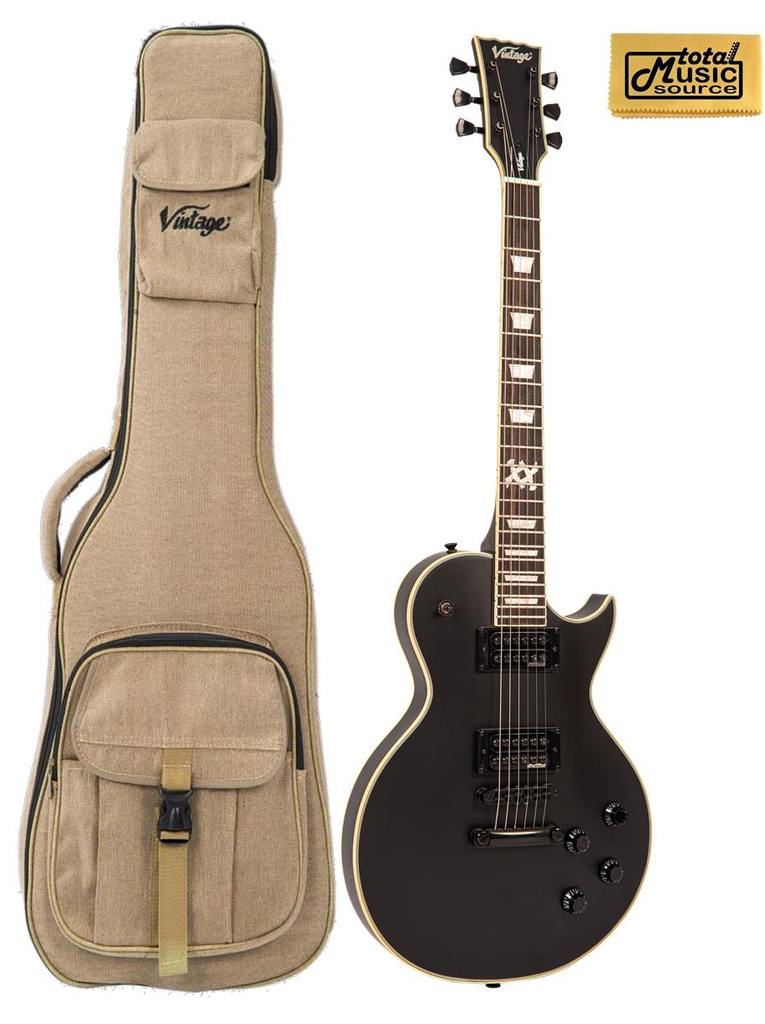 Vintage VMX Series V100 Electric Guitar ~ Satin Black, W/ Gig Bag