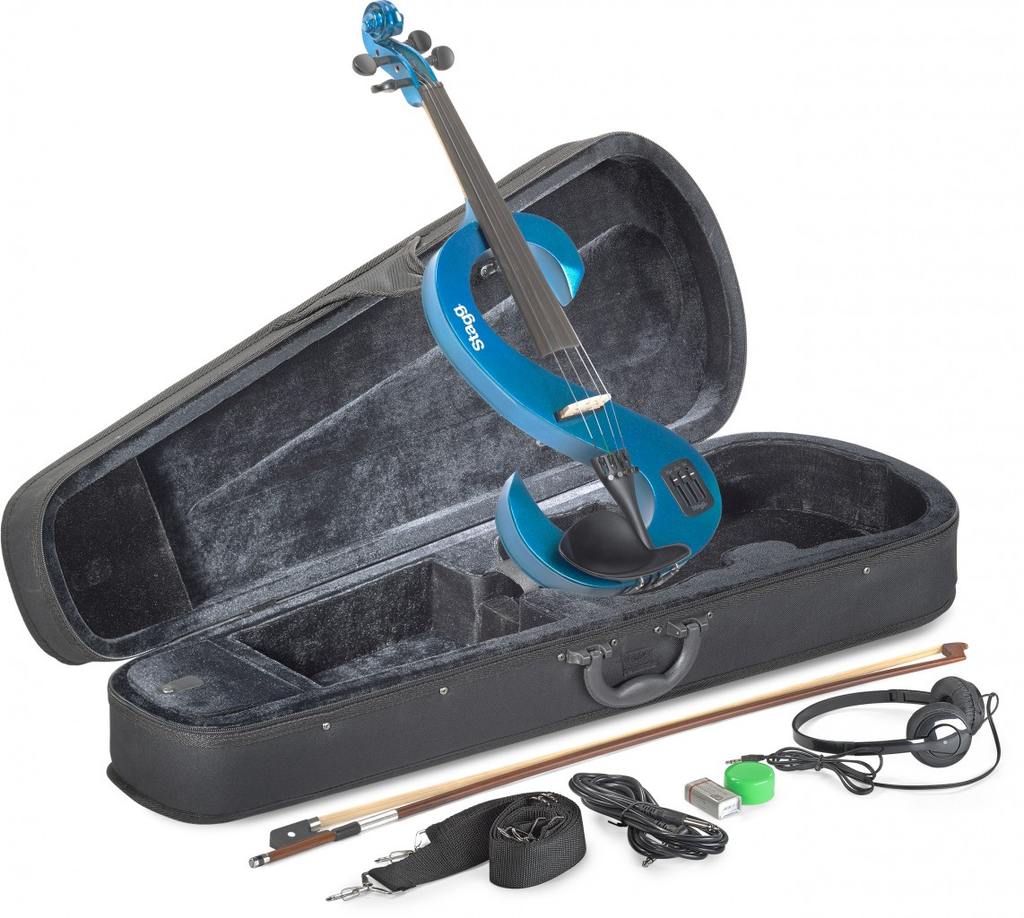 Stagg EVN 4/4 S-Shaped Electric Violin - Metallic Blue w/ Case, Rosin, Bow, Headphones