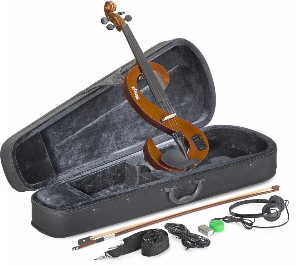 Stagg EVN 4/4 S-Shaped Electric Violin - Violin Burst w/ Case, Rosin, Bow, Headphones