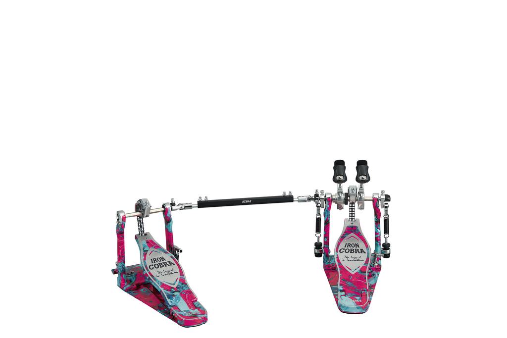 Tama 50th-anniversary Limited Iron Cobra Power Glide Double Kick Pedal - Marble Coral Swirl